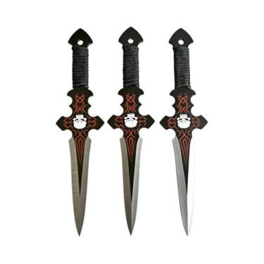 Imagem de Conjunto De Facas Não Afiadas Com Estampa De Caveira Preta E Vermelha,