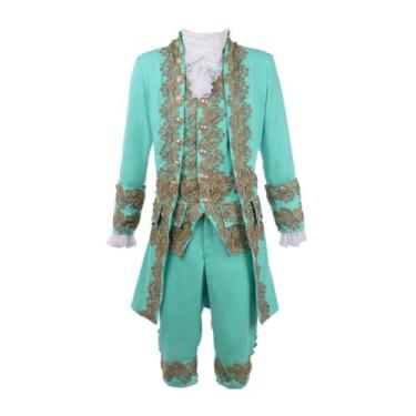 Imagem de VEECOOCOS Fantasia de rococó vitoriana do século 18 rei príncipe cosplay terno masculino fantasia de Halloween verde-M