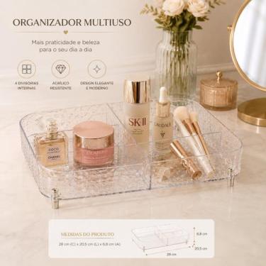 Imagem de Organizador Porta Maquiagem PET Branco 5 Divisórias para Penteadeira e