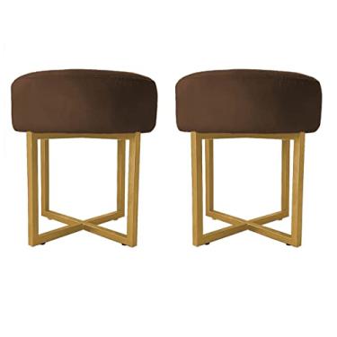 Imagem de 02 Puff Decorativo Madrid Luxo Dourado Assento Suede Marrom - Folk Móveis