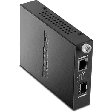 Imagem de TRENDnet 100/1000Base-T para conversor de mídia de fibra SFP, conversor de fibra para Ethernet, RJ-45, Multi(SX) ou modo único (LX) 100Base-FX/1000Base-SX/LX Mini-GBIC, proteção vitalícia, TFC-1000MGA, preto, prata