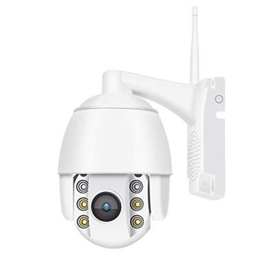 Imagem de Câmera de segurança de dome PTZ 1080p externa, Pan Tilt Zoom sem fio (5X óptico) Câmera IP, áudio bidirecional, visão noturna em cores, detecção de movimento, alarmes de luz e som