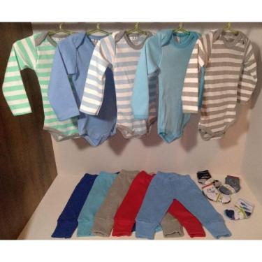 Imagem de kit enxoval de bebê 7 Pçs 2 Body + 2 mijão Vira Pé + 3 pares de meia /  Menina / Menino