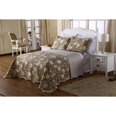 Imagem de Kit Cobre Leito King Bouti Colcha 03 Peças Floral Cáqui