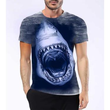 Imagem de Camisa Camiseta Ataque Tubarão Branco Boca Caçador Marinho - Estilo Kr