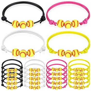 Imagem de 20 peças de pulseiras de softball, lembrancinhas de festa de softball, preto, branco, rosa, amarelo, pulseiras ajustáveis, inspiradoras, esportivas, presentes de festa de aniversário para equipes