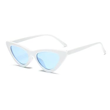 Imagem de Óculos de sol femininos vintage olho de gato senhora retro olho de gato óculos de sol designer transparente oceano verão óculos femininos, branco luz azul, uv400