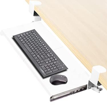 Imagem de VIVO Bandeja de teclado grande embaixo da mesa com sistema de montagem de grampo C extra resistente, 27 (33 incluindo braçadeiras) x 11" gaveta de computador com plataforma deslizante para digitação, branco, MOUNT-KB05W