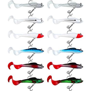 Imagem de 12 iscas de pesca de plástico macio para baixo Jig Head isca de natação macia kit de equipamento de iscas de plástico realista para água salgada e água doce, várias cores