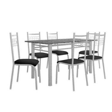 Imagem de Conjunto De Mesa Granada Com 6 Cadeiras Lisboa Branco Prata E Preto Li