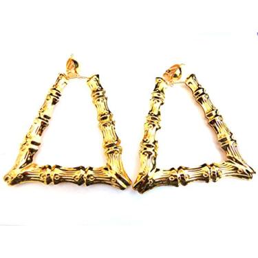 Imagem de Brincos Clip-on Triângulo de Bambu Brincos de Argola de Tom Dourado 9 cm