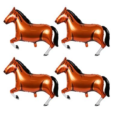 Imagem de 4 peças 104 centímetros grande balão de cavalo balões em forma de cavalo folha de alumínio balão de cavalo balões temáticos de festa cavalo decorações temáticas para chá de bebê de aniversário suprimentos de festa de cowboy, marrom