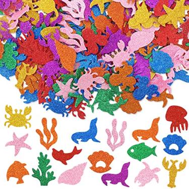 Imagem de Whaline 252 peças animais marinhos adesivos de espuma glitter coloridos adesivos autoadesivos vida marinha sob o oceano adesivos para cartões de felicitações faça você mesmo cartões de scrapbooking parede decoração criativa de casa