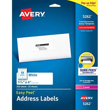 Imagem de AVERY Etiquetas de endereço, impressoras a laser, 350 etiquetas, 3 x 4, adesivo permanente, 5 pacotes (5262), branco