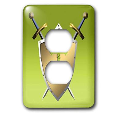 Imagem de 3dRose Lsp_40077_6 Espadas de Escudo Dourado e a Cruz Cristã e Fundo em Earls 2 Tomadas, Verde