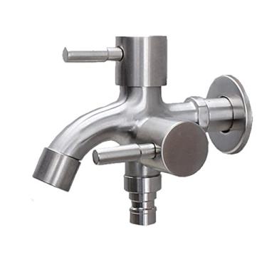 Imagem de LIDON Torneira de água ao ar livre Torneira de torneira dupla Torneira multifuncional de aço inoxidável Torneira de máquina de lavar Torneira externa dupla para piscinas de esfregão, B escovado (cor: escovado B)