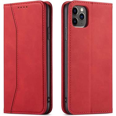 Imagem de TONECY Capa para iPhone 14/14 Plus/14 Pro/14 Pro Max, capa de telefone carteira magnética de couro vintage com suporte de cartão suporte de TPU capa de proteção à prova de choque (cor: vermelho, tamanho: 14Pro