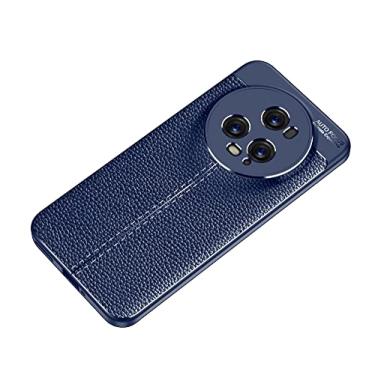 Imagem de caso básico do telefone Capa Híbrida Protetora Protetora para Huawei Honor Magic5 Pro, Capa Híbrida Protetora de Alto Impacto Resistente a Choques Textura de Couro invólucro não metálico (Color : Blu