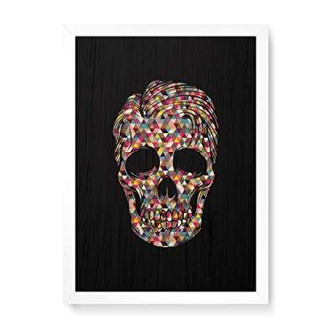 Imagem de Arte Maníacos Quadro Decorativo em Madeira Caveira Triangulos - 23x16,25cm (Moldura caixa em laca branca)