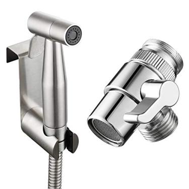 Imagem de Tecmolog Kit Pulverizador Sanitário Pulverizador Portátil de Aço Inoxidável Pulverizador de Fraldas Pulverizador Bidê Shattaf com Válvula Desviadora, Suporte de Gancho e Mangueira de Chuveiro 2m, WS024F7