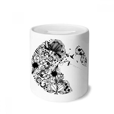 Imagem de DIYthinker Caixa de moedas de cerâmica preta e branca com contornos de grão de arte caixa de dinheiro porta-moedas presente de cofrinho