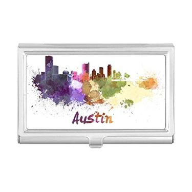 Imagem de Austin America Cidade Aquarela Porta-cartões de visita Carteira de bolso