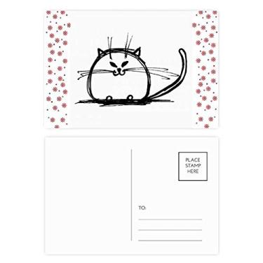 Imagem de Carta postal de Natal com desenho de gato pesado encaracolado em linha sentada e árvore de Natal