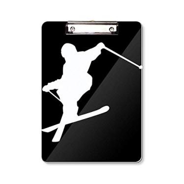 Imagem de Prancheta de esqui esportiva preta com silhueta de esqui, pasta, bloco de notas A4