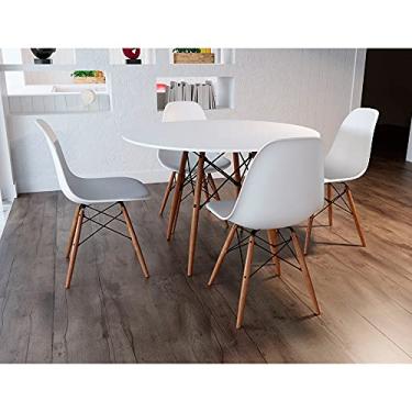 Imagem de Mesa De Jantar Com 4 Cadeiras Brancas Eames 90cm Base Madeira Tampo Branco