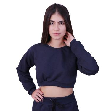 Imagem de Blusa Moletom Cropped Infantil Liso Azul Marinho-Feminino