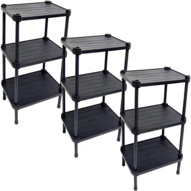 Imagem de 3 Estantes de Plástico Modular Multiuso 3 Prateleiras 1 Torre Preta Montável 39 Kg Qual...