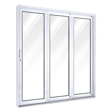 Imagem de Porta de Correr Aço com Vidro 2 Folhas Móveis e 1 Fixa 213cmx200cmx14cm Lucasa Facilità Branco