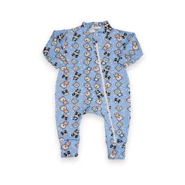 Imagem de Macacão Bebê Menino Pijama Estampado C/ Zíper Suedine 100% Algodão - G