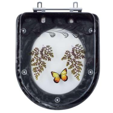 Imagem de Assento Sanitario Poliester Decorado Borboleta Vogue Plus Preto para vaso Deca