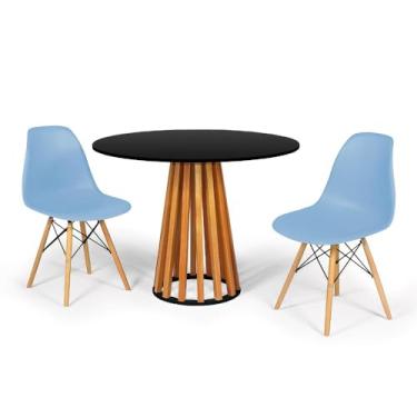 Imagem de Conjunto Mesa de Jantar Talia Amadeirada Preta 100cm com 2 Cadeiras Eames Eiffel - Azul Claro