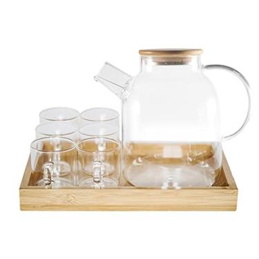 Imagem de Jarro doméstico jarro com conjunto de copo chaleira de água de vidro transparente suco de bebida com bandeja presente de escritório garrafa de água copos garrafa de água quente/fria garrafa de água (cor: 1)