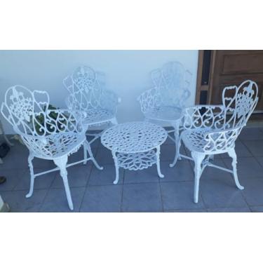 Imagem de Conjunto de Mesa Para Jardim Floral com 4 Poltronas e Mesa Baixa em Alumínio Fundido Unifer Móveis