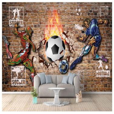 Imagem de TUYIFA Papel de parede 3D Papel de parede retro nostalgia futebol esportes bar fundo mural de parede (158''x110'' (400x280cm), pano de seda)