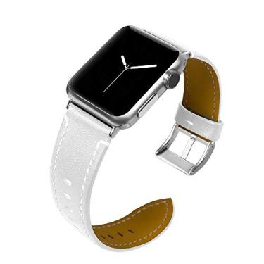 Imagem de Pulseira Couro Branco LTIMPORTS, compativel com Apple Watch 46mm Series 11/10, 45mm Series 9/8/7, 44mm Series 6/5/4/SE, 42mm Series 3/2/1 e Apple Watch Ultra 49mm 3/2/1