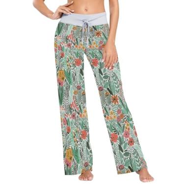 Imagem de Calças de pijama de flores tropicais sem costura femininas leves para uso noturno feminino para presentes de Natal PP, Flores tropicais sem costura, Small