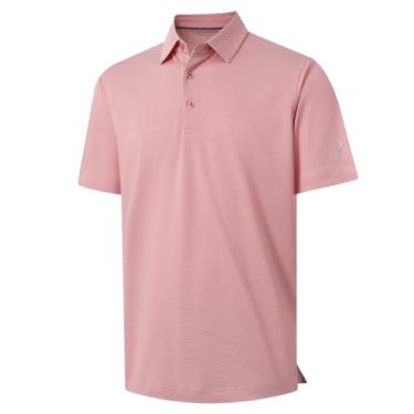 Imagem de M MAELREG Camisas de golfe masculinas Dry Fit Sports Jacquard Leve Performance Textura Manga Curta Gola Camisas Polo, Rosa claro, 3G