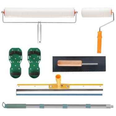 Imagem de Kit de ferramentas de cimento autonivelante, haste de extensão ajustável, rolo de piso, sapata, ferramenta de piso epóxi, espátula de aço inoxidável, ancinho autonivelante, kit de ferramentas de