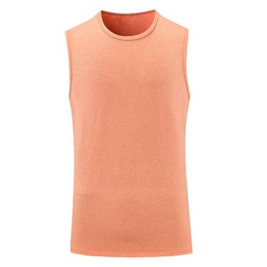 Imagem de Camiseta de compressão masculina Active Vest Body Shaper Slimming cor sólida Abs Muscle Fitness, Laranja, M