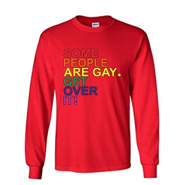 Imagem de Some People are Gay. Get Over It! Camiseta de manga comprida LGBTQ Pride Rainbow Tee, Vermelho, M
