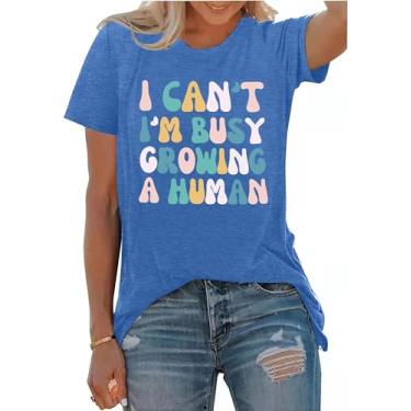 Imagem de PECHAR Camiseta Grávida Mamãe Feminina I Can't I'm Busy Growing A Human Camiseta Grávida Mãe Presentes Camisetas Tops, Azul, GG