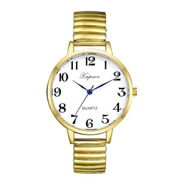 Imagem de Avaner Relógio feminino com mostrador grande, fácil leitura, pulseira elástica, relógio de pulso, Dourado, Moderno