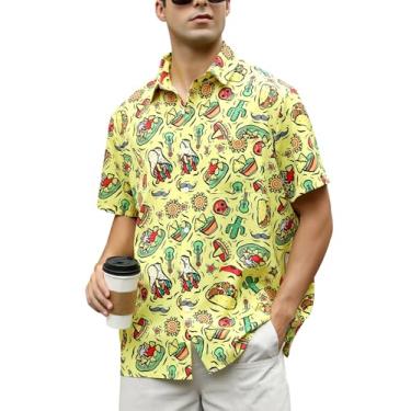 Imagem de Camisetas mexicanas masculinas de manga curta com botões, roupa de festa casual divertida para festa praia tropical, Tacoyellow, G