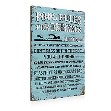 Imagem de BEASTZHENG Regras de piscina para bebedores, placa de metal de estanho, decoração de parede, placa de piscina azul para presentes de decoração de casa - 20,5 x 30,5 cm