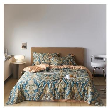Imagem de Jogo de cama com estampa de folhas rústicas de algodão queen size king size lençol e capa de edredom (5 180 x 220 cm)