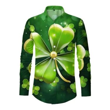 Imagem de Camisa social masculina para o Dia de São Patrício, camisa casual de praia, manga curta, abotoada, estampada, roupas formais, 044-verde menta, XXG